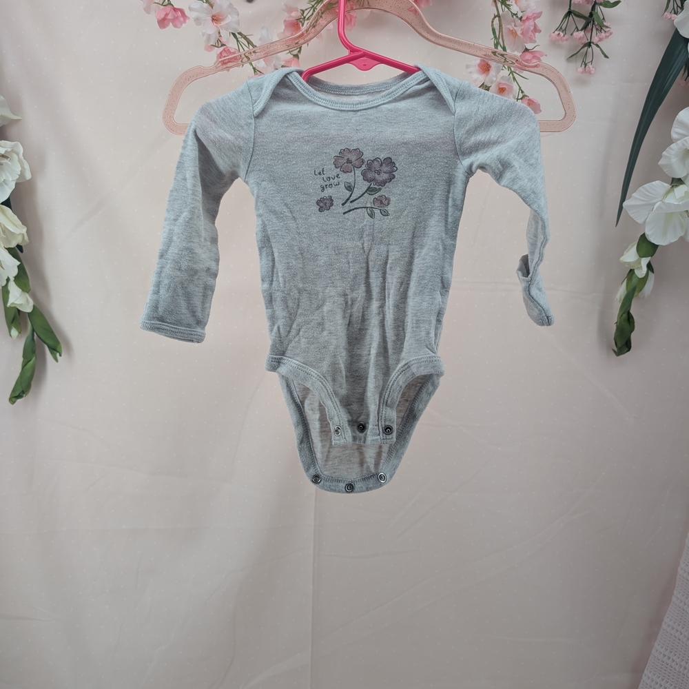 Carter's Light Gray Long-Sleeve Baby Bodysuit with Floral Design